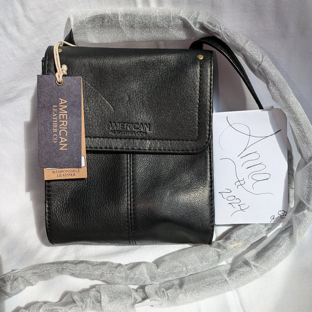 American Leather Co. Kansas Crossbody Organizer Bag Black ✨NEW!!